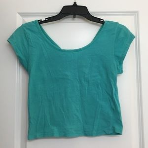 Pacsun teal short sleeve crop top with bow detail